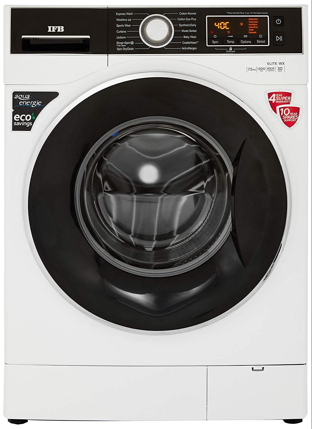 ifb 7 5 kg fully automatic front loading washing machine elite wx white inbuilt heater
